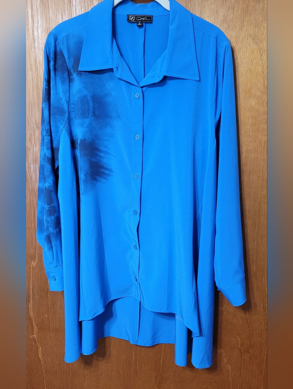 DG2 Diane Gilman Blue Button-Front Blouse Abstract Accent Size Small NWT (1439)